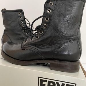 Frye Black Leather Combat Boots
